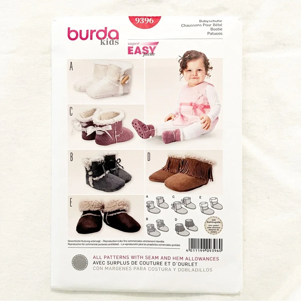Burda Kids 9396 Baby Booties Sewing Pattern – Uncut Factory Folded